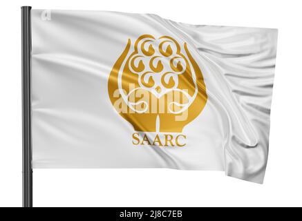 SAARC South Asian Association for Regional Cooperation flag waving in the wind. Isolated on white background 3D illustration Stock Photo