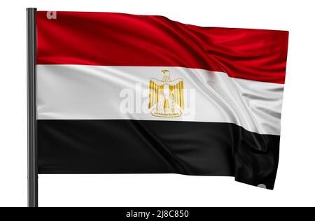 Egypt national flag waving in the wind. Isolated on white background Stock Photo