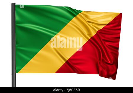 Republic of the Congo flag waving isolated on white transparent ...