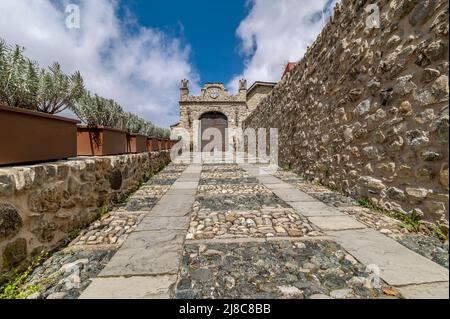 The driveway to the ancient castle of Compiano, Parma, Italy Stock Photo