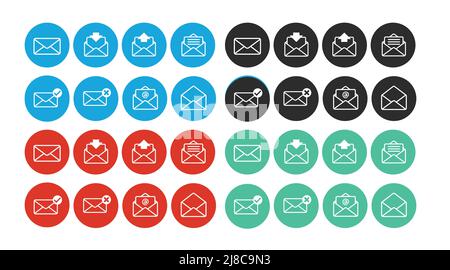 Mail Icon Set. Vector blue and white isolated illustration of mail signs Stock Vector