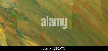 Texture of green paint with glitter. Abstract earth color background from palette knife strokes. Close-up of green shades with sparkles Stock Photo