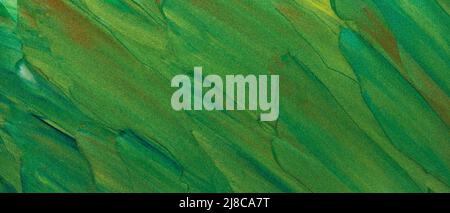 Texture of green paint with glitter. Abstract earth color background from palette knife strokes. Close-up of green shades with sparkles Stock Photo