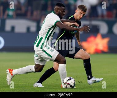 BUDAPEST, HUNGARY - MAY 11: Kristoffer Zachariassen of Ferencvarosi TC runs  with the ball during the Hungarian Cup Final match between Ferencvarosi TC  and Paksi FC at Puskas Arena on May 11