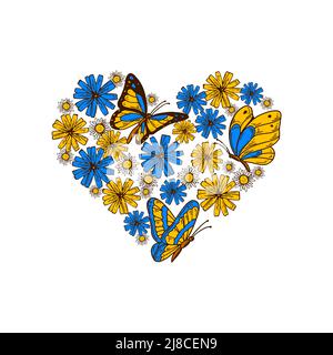 Heart in Ukrainian flag yellow and blue colors. Against the war concept. Stand with Ukraine design. Hand drawn vector illustration Stock Vector