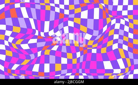 Checkered background with distorted squares. Abstract banner with distortion. Chess pattern. Chessboard surface Stock Vector