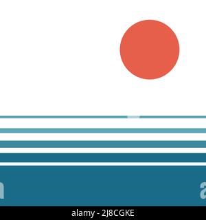 Abstract vintage sun and sea icon. Vector sun and wave logo. Retro poster, geometric symbol Stock Vector