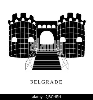 European capitals, Belgrade. Black and white illustration Stock Vector