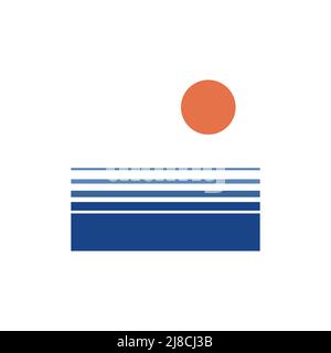 Abstract vintage sun and sea icon. Vector sun and wave logo. Retro poster, geometric symbol Stock Vector