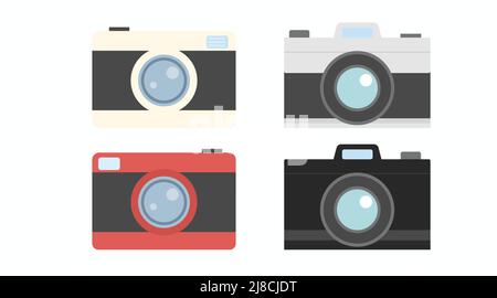 Flat Camera Illustration Set. Vector isolated flat editable illustration set of a photo camera Stock Vector