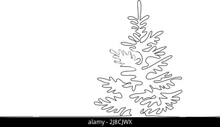 Pine fir trees in a forest. Continuous one line drawing. Vector illustration minimalistic design Stock Vector