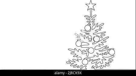 Christmas pine fir tree. Continuous one line drawing. Vector illustration minimalistic design Stock Vector