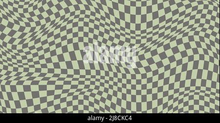 Checkered background with distorted squares. Abstract banner with distortion. Chess pattern. Chessboard surface Stock Vector