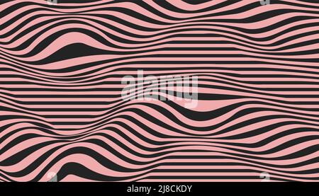 Striped abstract wavy background. Op art. Geometric pattern with distortion, optical illusion. Vector illustration Stock Vector