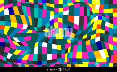 Checkered background with distorted squares. Abstract banner with distortion. Chess pattern. Chessboard surface Stock Vector