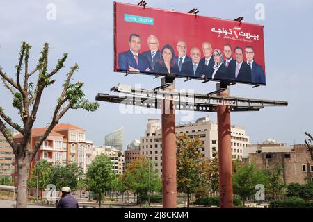 Lebanon holds parliamentary elections on Sunday, May 15 2022.  After a low key electoral campaign due to the economic crisis that has pushed 80% of the population into poverty, polling stations opened at 7am local time. About 3.9 million eligible voters are choosing their representatives among 718 candidates spread across 103 lists, in 15 districts and 27 subdistricts, an increase from 597 candidates and 77 lists in last 2018 elections.  (Photo by Elisa Gestri Sipa USA) Stock Photo