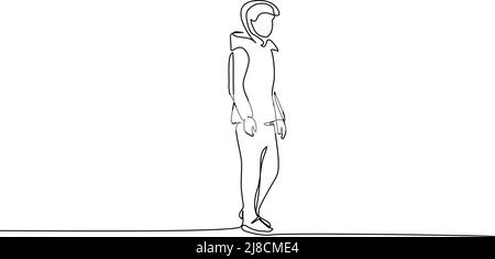 Sad Teenager walking. Continuous one line drawing. Vector illustration Stock Vector