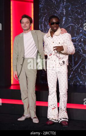 Brooklyn, New York, USA. 14th May, 2022. Charlie Heaton, Caleb McLaughlin at arrivals for STRANGER THINGS Season 4 Premiere in NYC - Part 2, Netflix Studios Brooklyn, Brooklyn, NY May 14, 2022. Photo By: Kristin Callahan/Everett Collection Credit: Everett Collection Inc/Alamy Live News Stock Photo