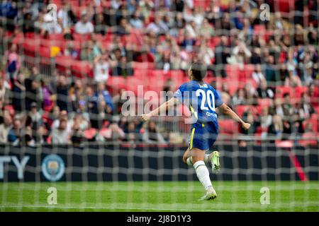 London, UK. 15th May, 2022. Sam Kerr (20 Chelsea) celebrates scoring Chelsea's third goal, in added time, during the Vitality Womens FA Cup Final game between Manchester City and Chelsea at Wembley Stadium in London, England. Liam Asman/SPP Credit: SPP Sport Press Photo. /Alamy Live News Stock Photo