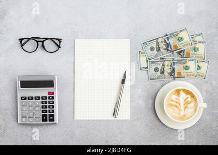 Flat lay of Individual income tax return form for tax payment on working desk. Background for Data analysis, paperwork, financial research, report Stock Photo