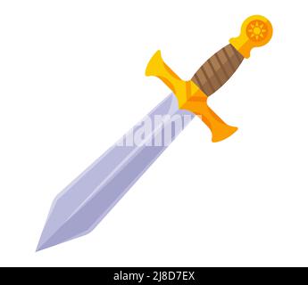 a long sword with a golden handle from the Middle Ages. flat vector illustration. Stock Vector