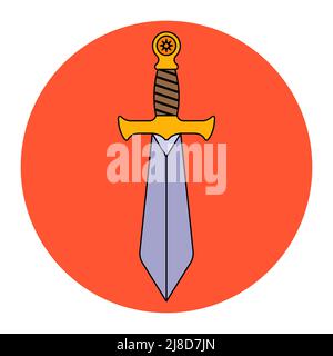 a long sword with a golden handle from the Middle Ages. flat vector illustration. Stock Vector