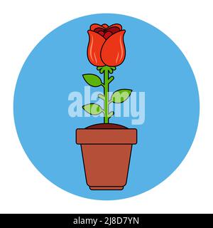 red rose in a pot. plant flowers in the ground. flat vector illustration. Stock Vector