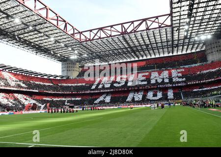 Milano, Italy. 15th May, 2022. Milan supporters show a choreography during the Serie A 2021/2022 football match between AC Milan and Atalanta BC at San Siro stadium in Milano (Italy), May, 15th 2022. Photo Andrea Staccioli/Insidefoto Credit: insidefoto srl/Alamy Live News Stock Photo