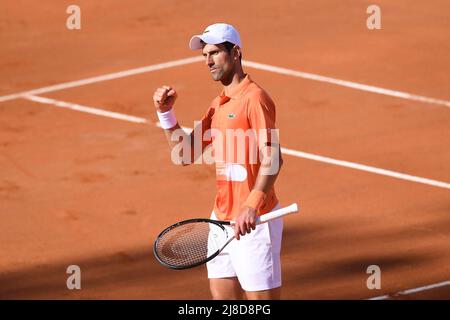 Rome, Italy. 15th May, 2022. Novak Djokovic celebrates during the Internazionali BNL D'Italia Men Final match between Novak Djokovic and Stefanos Tsitsipas on 15 May 2022 at Foro Italico, Rome. Photo by Giuseppe Maffia. Credit: Giuseppe Maffia/Alamy Live News Stock Photo