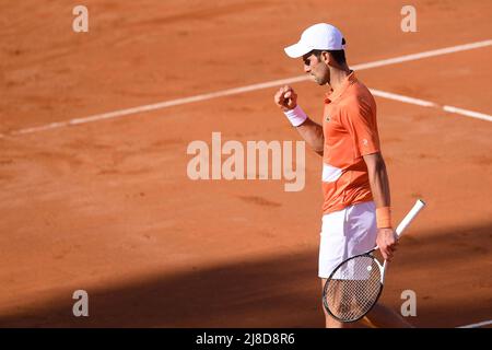 Rome, Italy. 15th May, 2022. Novak Djokovic celebrates during the Internazionali BNL D'Italia Men Final match between Novak Djokovic and Stefanos Tsitsipas on 15 May 2022 at Foro Italico, Rome. Photo by Giuseppe Maffia. Credit: Giuseppe Maffia/Alamy Live News Stock Photo