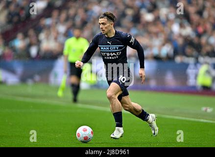 London UK 15th May 2022. Jack Grealish (Manchester City) during the West Ham vs Manchester City Premier League match at the London Stadium Stratford.Credit: Martin Dalton/Alamy Live News. This Image is for EDITORIAL USE ONLY. Licence required from the the Football DataCo for any other use. Credit: MARTIN DALTON/Alamy Live News Stock Photo