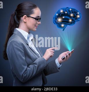 The businesswoman in artificial intelligence concept Stock Photo