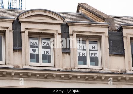 Nazanin is free sign in window of property in Parliament Street, opposite government buildings in area of Whitehall, London. Nazanin Zaghari-Ratcliffe Stock Photo