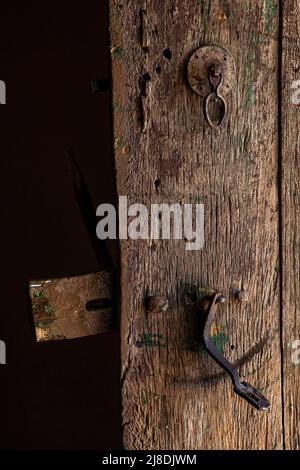 Old wooden door, close up Stock Photo