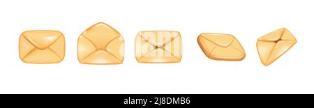 Set of envelopes, realistic 3d icon. Open Email with document. Post mail letter. Vector illustration. Realistic 3d Stock Vector