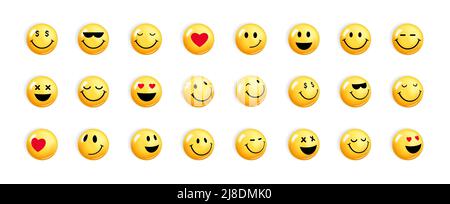 Set Icon Smile Emoji. Realistic Yellow Glossy 3d Emotions.Vector illustration Stock Vector