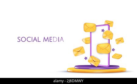 3d vector illustration of a smartphone with push messages and email envelope Stock Vector