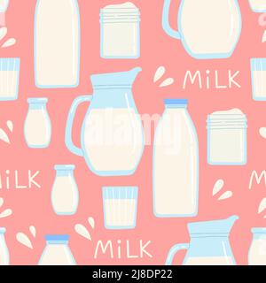 Milk dairy seamless pattern flat design vector Stock Vector