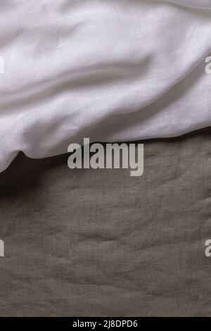 Abstract linen fabric texture background. Crumpled natural linen organic eco textiles canvas background. Top view Stock Photo