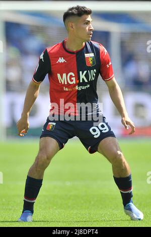 Genoa, Italy. 30 April 2022. Antonio Candreva of UC Sampdoria competes for  the ball with Pablo Galdames of Genoa CFC during the Serie A football match  between UC Sampdoria and Genoa CFC.