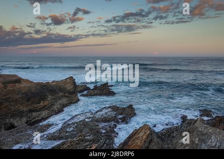 crashing waves along the rocky bluff trail in Montaña de Oro State Park .San Luis Obispo County, California , USA Stock Photo