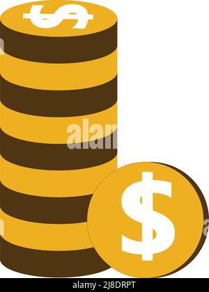 Stacked dollar coin on white background Stock Vector