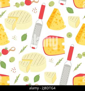 Cheese seamless pattern dairy product flat vector Stock Vector