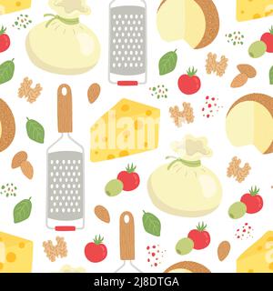 Cheese seamless pattern dairy product flat vector Stock Vector