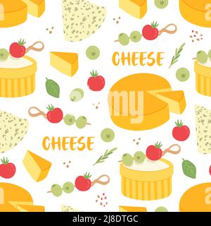 Cheese seamless pattern dairy product flat vector Stock Vector
