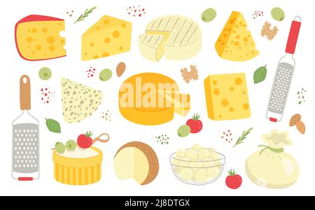 Cheese set dairy product flat design vector Stock Vector