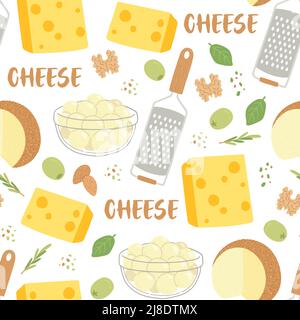 Cheese seamless pattern dairy product flat vector Stock Vector