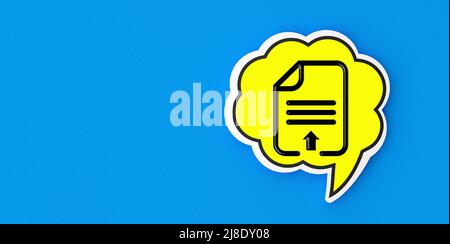 submit icon speech bubble and blue background Stock Photo