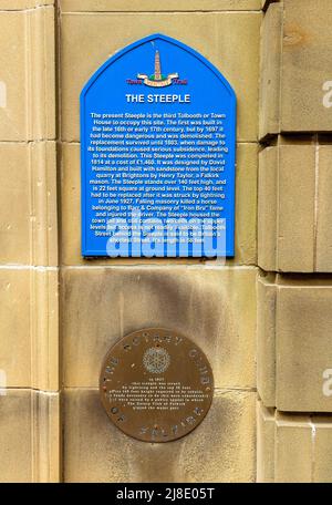 Sign with information about The Steeple in Falkirk, Scotland, UK Stock Photo