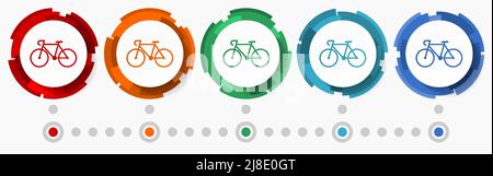 Bicycle, bike, sport concept vector icon set, modern design abstract web buttons in 5 color options, infographic template Stock Vector